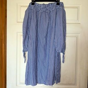 Navy blue and white striped off the shoulders dress